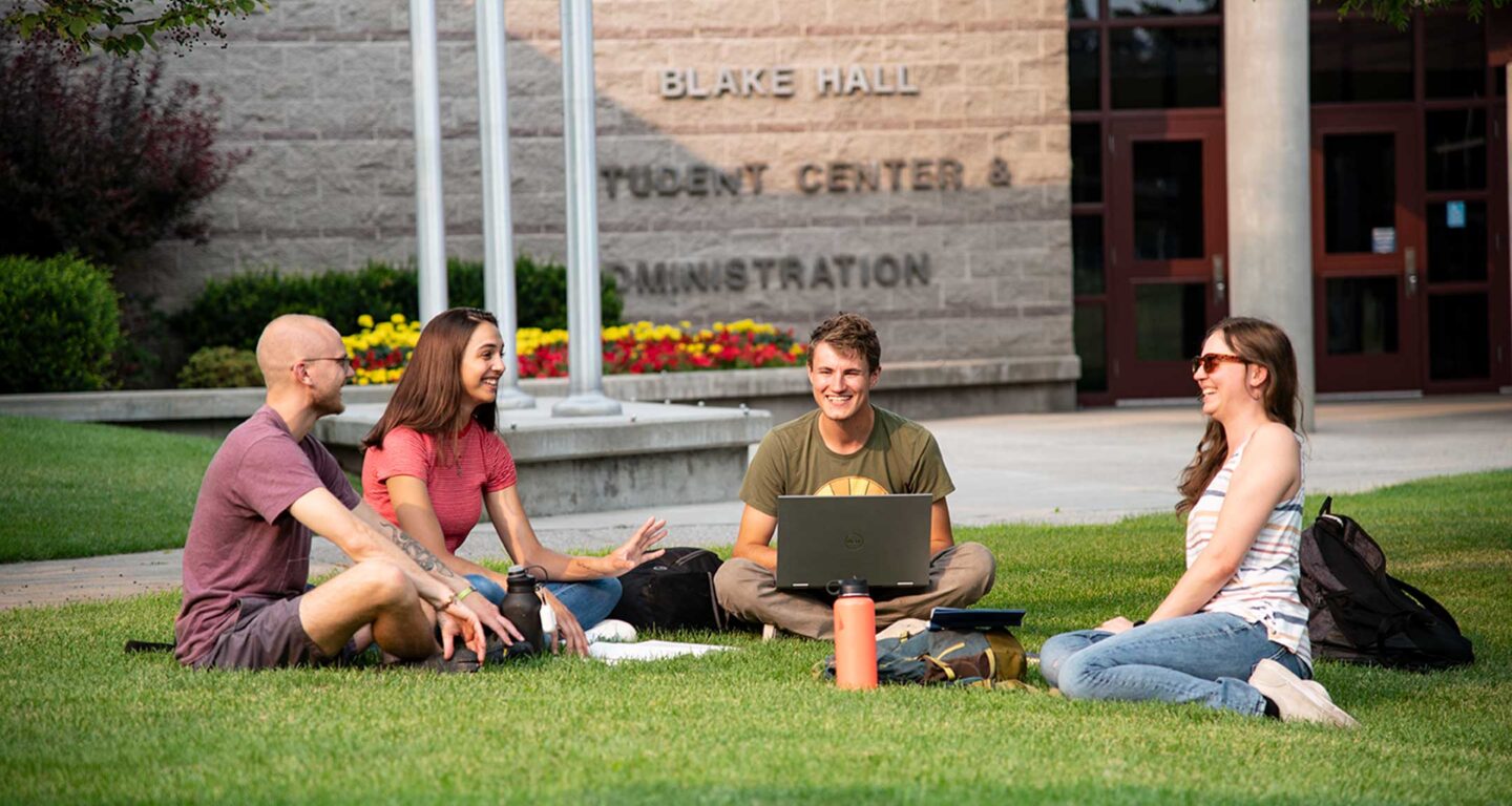 Students on Blake Hall lawn