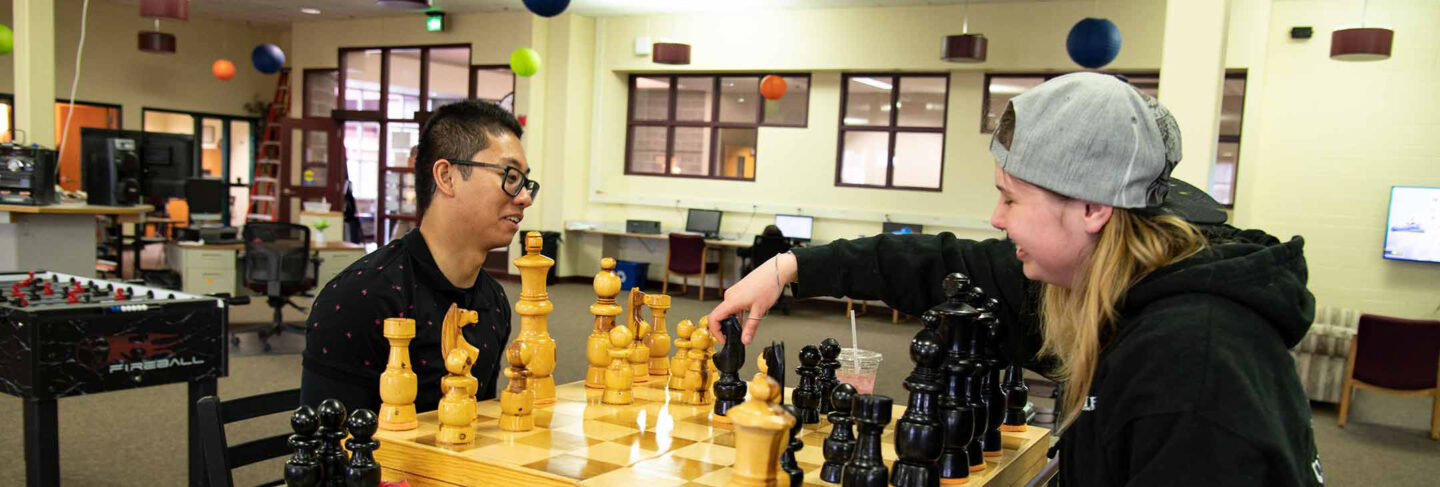 Chess game in student lounge