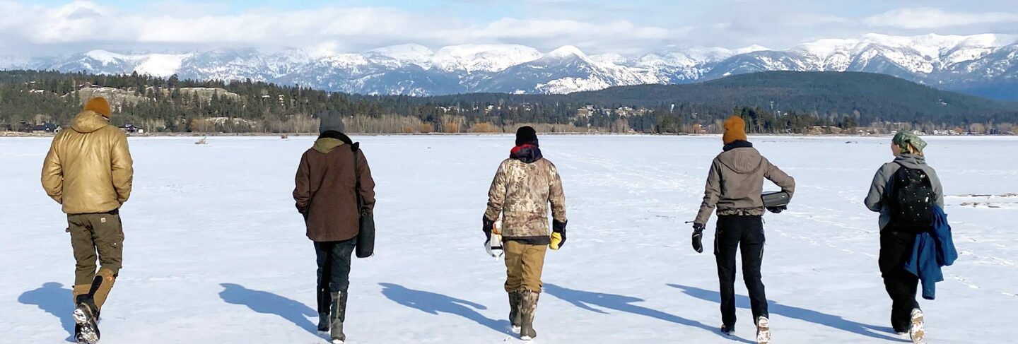 Natural Resource students on frozen lake