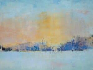 painting by Lavonne Burgard depicting a snowy field using thick expressive brush strokes