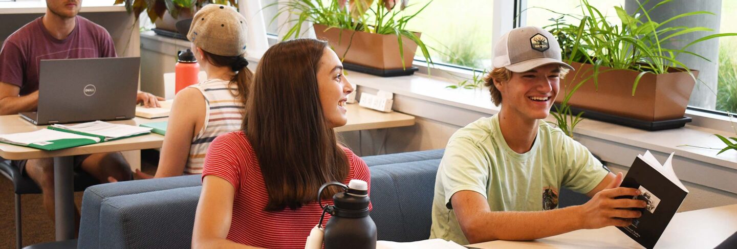 Students chatting in library