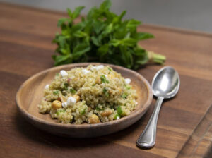 summer salad in wooden bowl