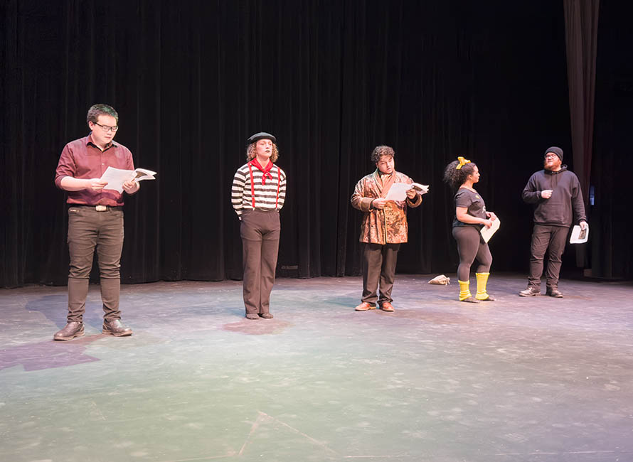 theatre students on stage acting in the production the actor's nightmare